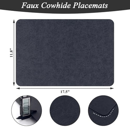 SHACOS Faux Leather Placemats Set of 8 Place Mats Table Mats, Navy Gray - color: Navy and Gray