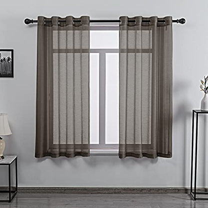 DONREN Chocolate Brown Faux Linen Semi Sheer Transparent Window Curtain Grommet Panels for Bedroom, Living Room(2 Panels,52 W x 63 inch Long) - color: Chocolate Brown, size: 52"W x 63"L (Pack of 2)