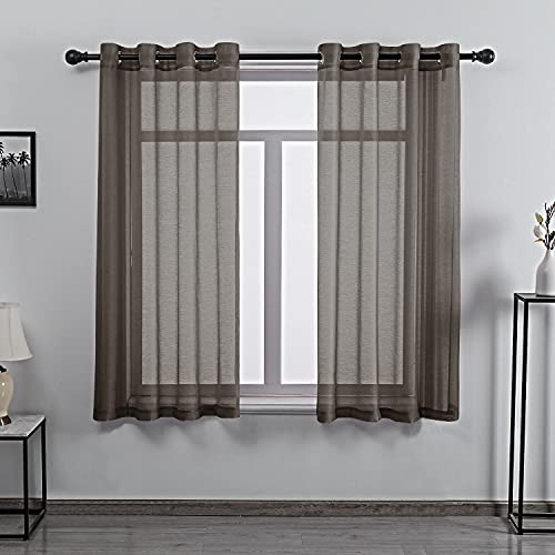 DONREN Chocolate Brown Faux Linen Semi Sheer Transparent Window Curtain Grommet Panels for Bedroom, Living Room(2 Panels,52 W x 63 inch Long) - color: Chocolate Brown, size: 52"W x 63"L (Pack of 2)