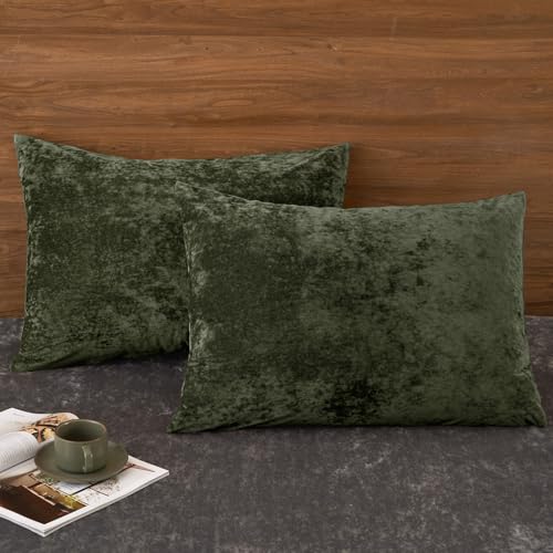 PHF Truly Velvet Pillowcases King Size 20" x 36", Smokey Olive, No Insert - color: Smokey Olive, size: 36" x 20" (Pack of 2)