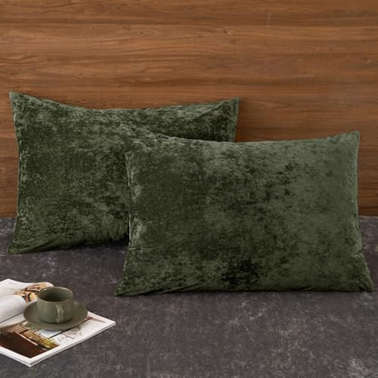 PHF Truly Velvet Pillowcases King Size 20" x 36", Smokey Olive, No Insert - color: Smokey Olive, size: 36" x 20" (Pack of 2)
