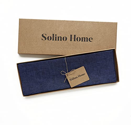 Solino Home 100% 순수 리넨 플레이스 매트 네이비, 아테나 35.6 x 48.3cm(14 x 19인치), 4개 세트 - color: 08: 네이비 샴브레이, size: 14" X 19" (Set of 4)