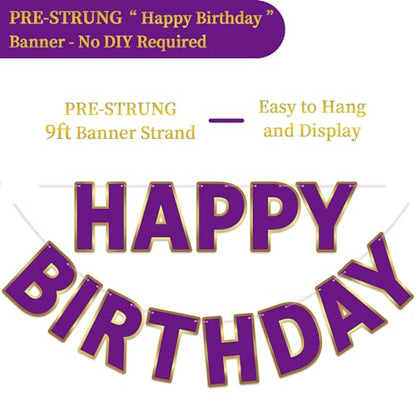 Pre-Strung Happy Birthday Banner - Purple Party Decorations - color: Purple