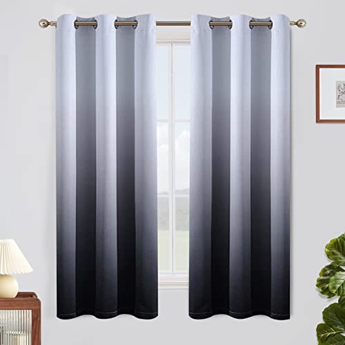SimpleHome Ombre Gradient Black White to Gray Curtains for Bedroom, 42Wx63L - color: Black and White, size: 42"W x 63"L (Pack of 2)