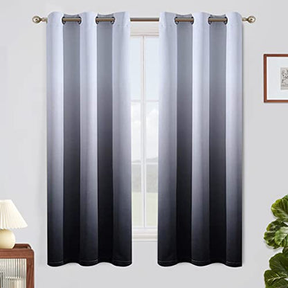 SimpleHome Ombre Gradient Black White to Gray Curtains for Bedroom, 42Wx63L - color: Black and White, size: 42"W x 63"L (Pack of 2)