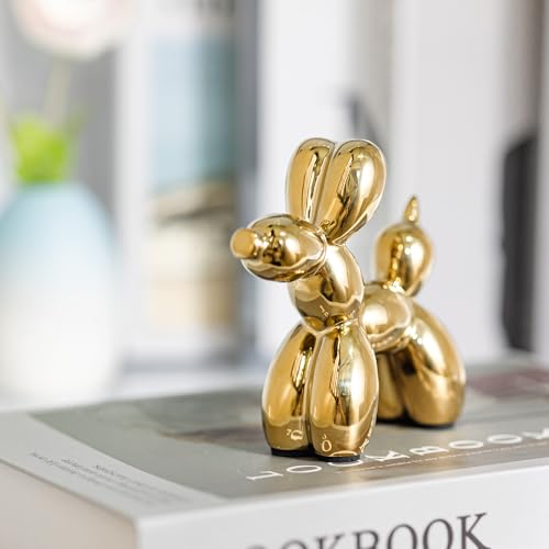 Ceramic Gold Balloon Dog Statue 4.3" Art Decor Sculpture - color: Gold
