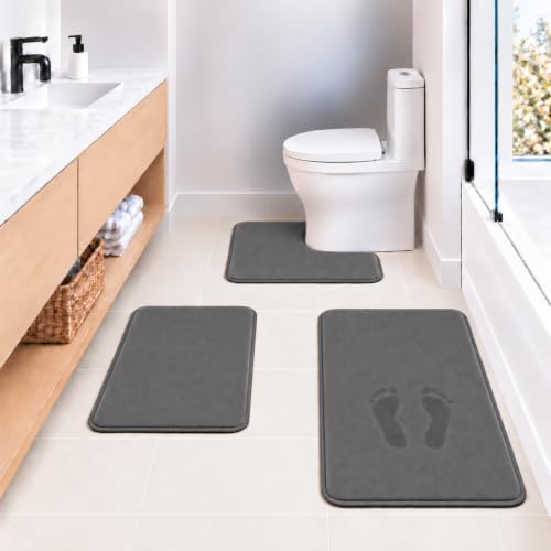 Bathroom Rugs Extra Soft Memory Foam Bath Mat Sets 3 Piece Non Slip Absorbent & Dry Living Mat Sets Washable Bath Carpets with Toilet Rug,Bath Rugs for Bathroom,Tub,Shower,Kitchen,Bedroom - color: Graphite Gray