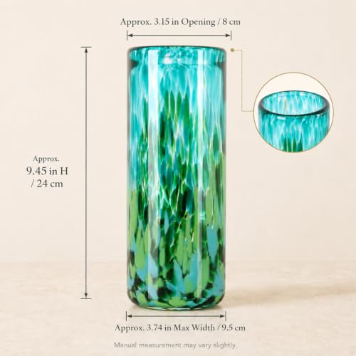 9.45in H Sea Glass Cylinder Vase Unique Hand Blown Glass Vase for Flower - color: Dark Green