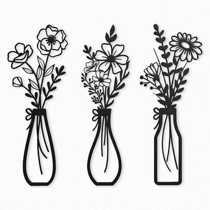 Huggful 3-Piece Black Modern Metal Flower Wall Decor - color: Black
