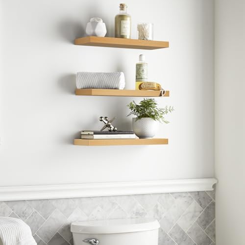 BAYKA Light Oak-Toned Floating Shelves 22.5in, Set of 3, Wall Mounted Shelf - color: G. Oak-toned - Mid-century Revival Style, size: 22.5inches