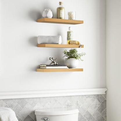 BAYKA Light Oak-Toned Floating Shelves 22.5in, Set of 3, Wall Mounted Shelf - color: G. Oak-toned - Mid-century Revival Style, size: 22.5inches