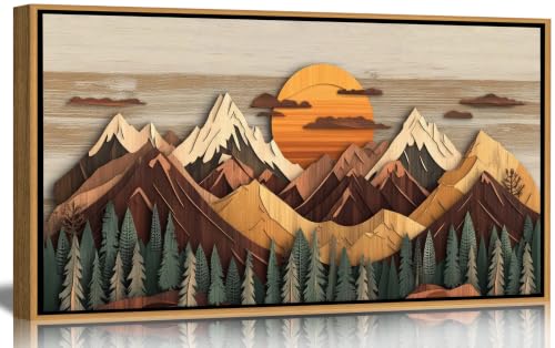 Framed Large Woodland Mountain Canvas Wall Art 16x32 Inch