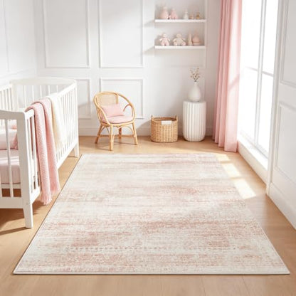 Pink Washable Rugs 4x6 Area Rugs for Living Room,Bedroom,Kids Room,Nursery - color: Pink-white, size: 4' x 6' (Rectangular)
