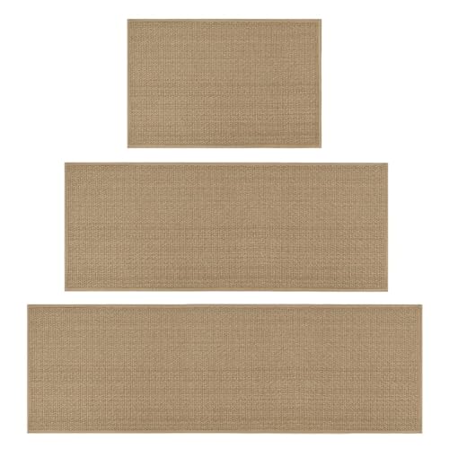 Artoid Mode Non-Slip Kitchen Rugs and Mats Set of 3-24x36 + 24x60 + 24x72 - color: Linen, size: 24" x 36"/24" x 60"/24" x 72"