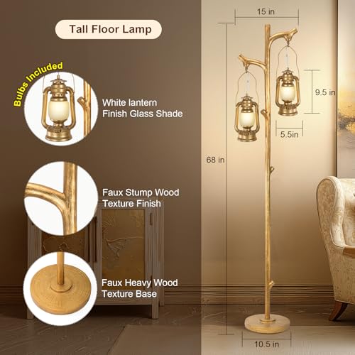 Scenekoy 68” Tall Gold Floor Lamp with Lanterns, Dimmable Brightness - color: Gold