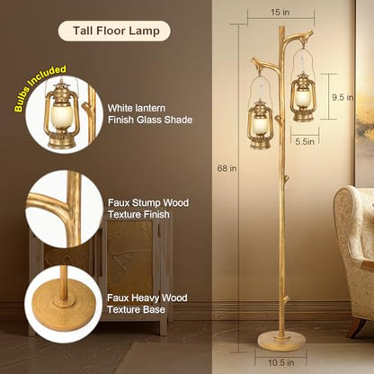 Scenekoy 68” Tall Gold Floor Lamp with Lanterns, Dimmable Brightness - color: Gold