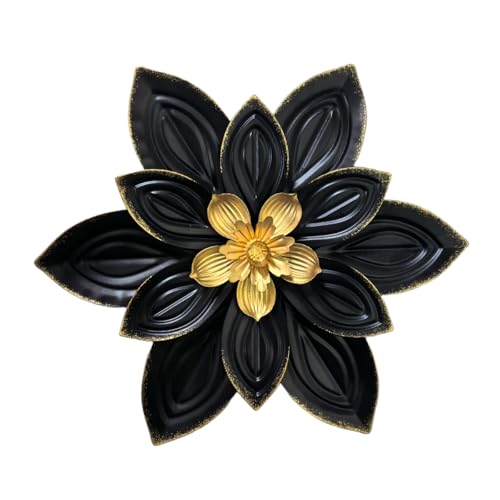 Metal Flower Wall Decor, 10'' Black Gold Metal Layer Floral Wall Art - color: 04A-Black Gold