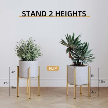 Adjustable Plant Stand Indoor, 2 Heights,Golden with Round Plate - color: golden-b