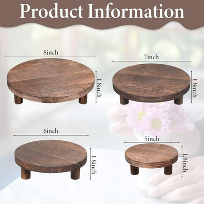 4 Pcs Round Wooden Risers for Display, Wood Pedestal Stand Mini Tiered Tray Stand Rustic Wooden Riser Holder for Home Decor Kitchen Counter, 4 Size(Brown)