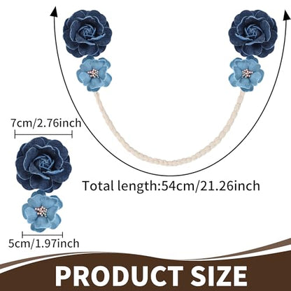 Meplait 2 Pack Boho Curtain Tiebacks, No Drill Curtain Holdbacks for Drapes - color: C Flower-blue