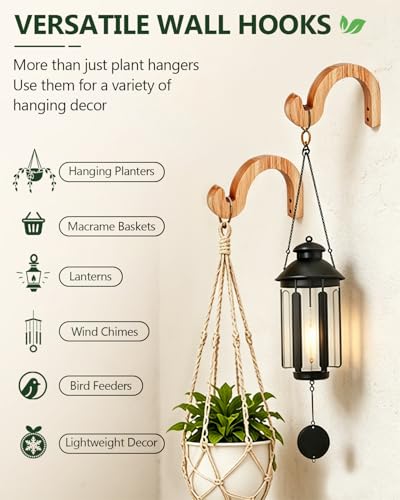 7-Inch Hanging Plant Brackets, Arc-Shaped Wooden Plant Hanger Indoor, Wall Mount Hooks for Outdoor Hanging Bird Feeders, Flower Baskets Pots, Wind Chimes, Lanterns - style: 5-Semicircle Style(2Pack)
