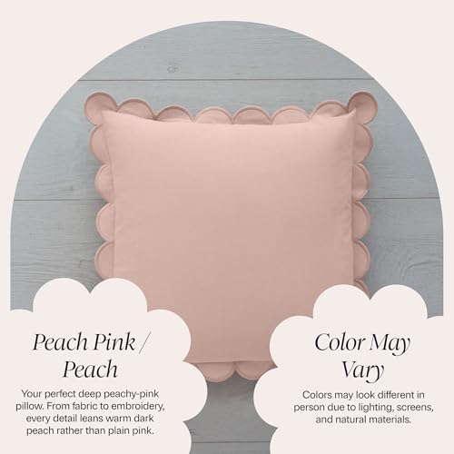 BEBE BASK Scalloped Pillow Cover Set of 2, 18x18, Cotton - Peach Pink - color: Peach Pink/Peach