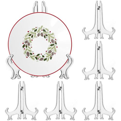 LonlyEagle 6 Pack 8 Inch Clear Plastic Easels or Stand/Plate Holders to Display Pictures or Other Items at Weddings, Plate Stands for Home Decoration, Birthdays, Tables - size: 8 inch