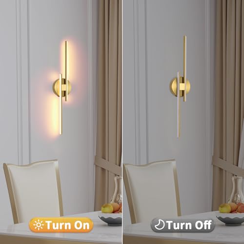 Battery Operated Wall Sconce Set of 2,Gold 23.6" 3000K-6500K LED Dimmable Wall Sconces with Remote Control,Wireless Wall Light USB Rechargeable for Bedroom Hallway Living Room Background Wall Lighting - color: Gold, size: 23.6" 2-Pack