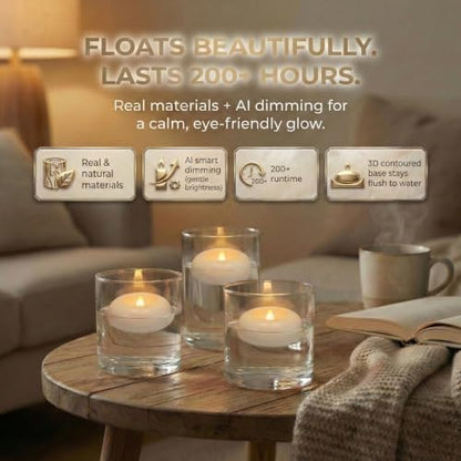 Aignis 24 Pack Waterproof Flameless Floating Candles, 200-Hour Battery Operated 2.2" LED Tea Lights, Water-Activated Flickering Warm White Glow for Pool, Wedding Centerpieces, Bath & Spa - size: D 2.2'' x W 2.2'' x H 1''