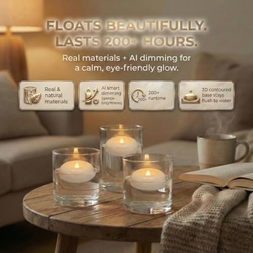 Aignis 24 Pack Waterproof Flameless Floating Candles, 200-Hour Battery Operated 2.2" LED Tea Lights, Water-Activated Flickering Warm White Glow for Pool, Wedding Centerpieces, Bath & Spa - size: D 2.2'' x W 2.2'' x H 1''
