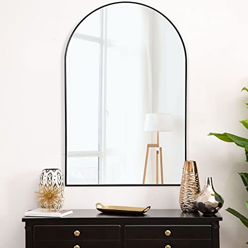 NeuType Arched Wall Mirror, 36"x24" Wall Mirror, Hanging or Leaning Against Wall, Large Bedroom Mirror, Floor Mirror, Dressing Mirror, Aluminum Alloy Thin Frame, Black