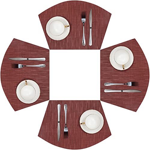 SHACOS Small Round Table Placemats Set of 4 Wedge Placemats Burgundy Red Heat Resistant Table Mats Wipe Clean (4, Burgundy Red) - color: Burgundy Red