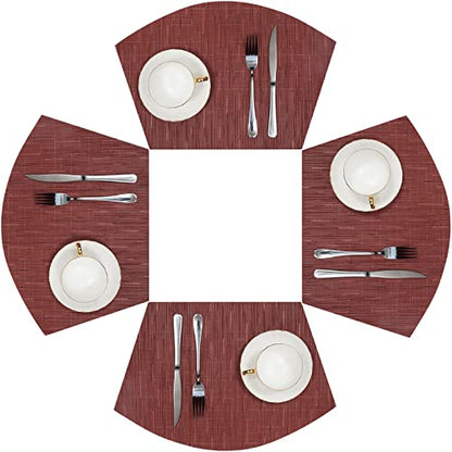 SHACOS Small Round Table Placemats Set of 4 Wedge Placemats Burgundy Red Heat Resistant Table Mats Wipe Clean (4, Burgundy Red) - color: Burgundy Red