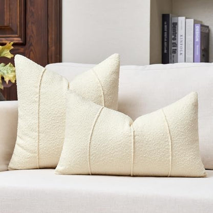 Textured Boucle Throw Pillow Covers 12x20 Inch Set of 2 Cream - color: Cream, size: 20" x 12" (Pack of 2)