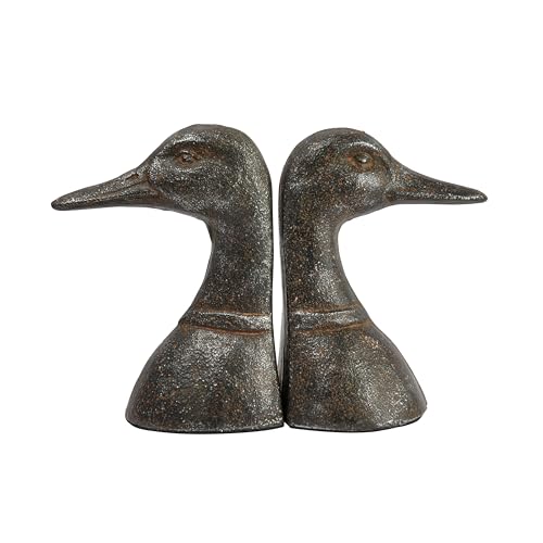 Creative Co-Op Decorative Distressed Cast Metal Duck Head Bookends, Black, Set of 2 - color: Black