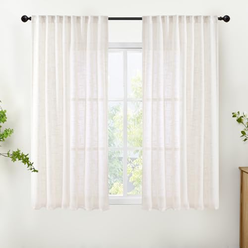 YoungsTex Linen Semi Sheer Curtains 45 Inches Long 2 Panels Set - color: Ivory White, size: 42"W x 45"L (Pack of 2)