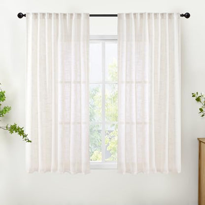 YoungsTex Linen Semi Sheer Curtains 45 Inches Long 2 Panels Set - color: Ivory White, size: 42"W x 45"L (Pack of 2)