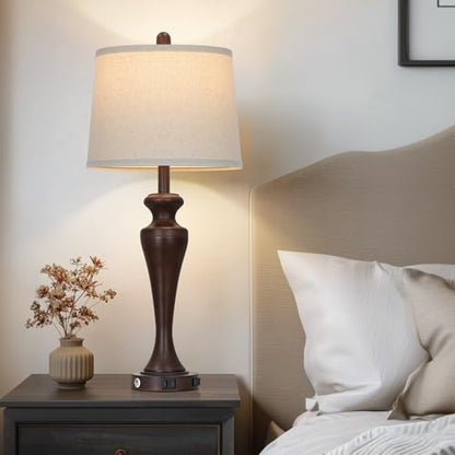 30" Brown Table Lamp Single, 3-Way Touch Control Bedside Lamp with USB A+C Ports and AC Outlet, Tall Living Room Lamps for End Table, Elegant Coffee Bedroom Lamps for Night Stand - color: Brown1-1PK