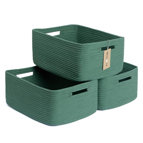 MiniArk Large Storage Baskets for Shelves, 17 x 13 x 7.5” Closet Organizers Bins for Clothes Blanket Towels, Baby Nursery, Toy Baskets Box, Woven Rope Baskets, 3 Packs Green - color: Green, size: 3pcs-L17×W13×H7.5"