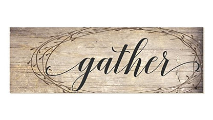 Gather Rustic Wood Wall Sign With Wreath Design (6x18) - size: 18"L x 6"W