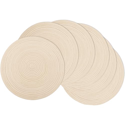 MIAOMIAO Round Placemats Set of 6 Braided Dining Table Kitchen Decor Mets - color: Beige