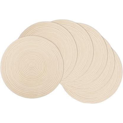 MIAOMIAO Round Placemats Set of 6 Braided Dining Table Kitchen Decor Mets - color: Beige