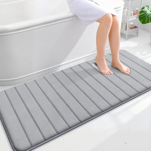 OLANLY Memory Foam Long Bathroom Rugs Runner 59x24, Super Soft Absorbent - color: Grey, size: 59" X 24"