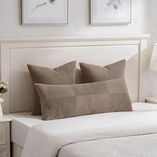 Fancy Homi Set of 2 Light Brown Striped 14x36 Inch Throw Pillow Covers - color: Light Brown, size: 36" x 14" (Pack of 2)