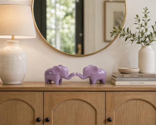 4 Inch Purple Ceramic Elephant Figurines Set of 2 - color: Purple
