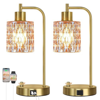 Table Lamps Set of 2, Champagne Glass Dimmable Bedside Lamps for Bedroom - color: Gold&‎Champagne-3