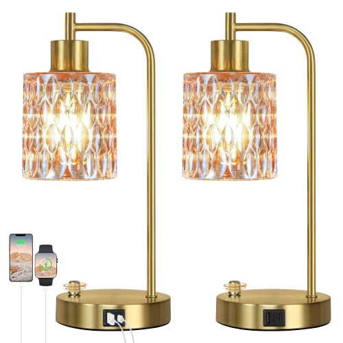 Table Lamps Set of 2, Champagne Glass Dimmable Bedside Lamps for Bedroom - color: Gold&‎Champagne-3