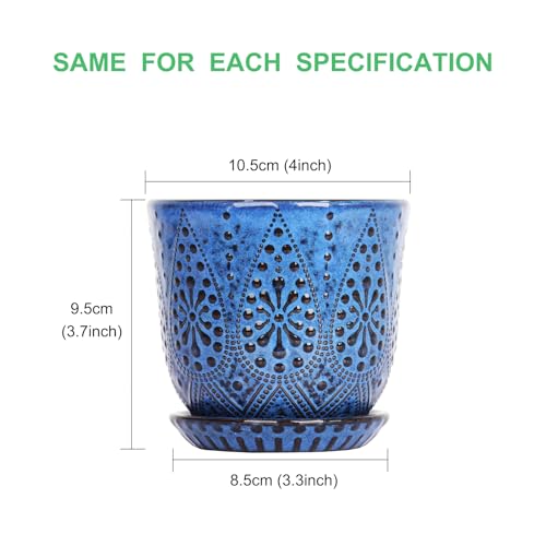 Gepege Ceramic Succulent Pots, 4 Inch Small Plant Pots with Drainage - color: Blue, size: 4 Inch - Set of 4