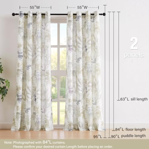 Natural Taupe Linen Semi Sheer Curtains for Fall 55x84" Country Leaf Print - color: Gromme Top- Semi Sheer- Taupe, size: 55"W x 84"L (Pack of 2)
