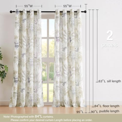 Natural Taupe Linen Semi Sheer Curtains for Fall 55x84" Country Leaf Print - color: Gromme Top- Semi Sheer- Taupe, size: 55"W x 84"L (Pack of 2)